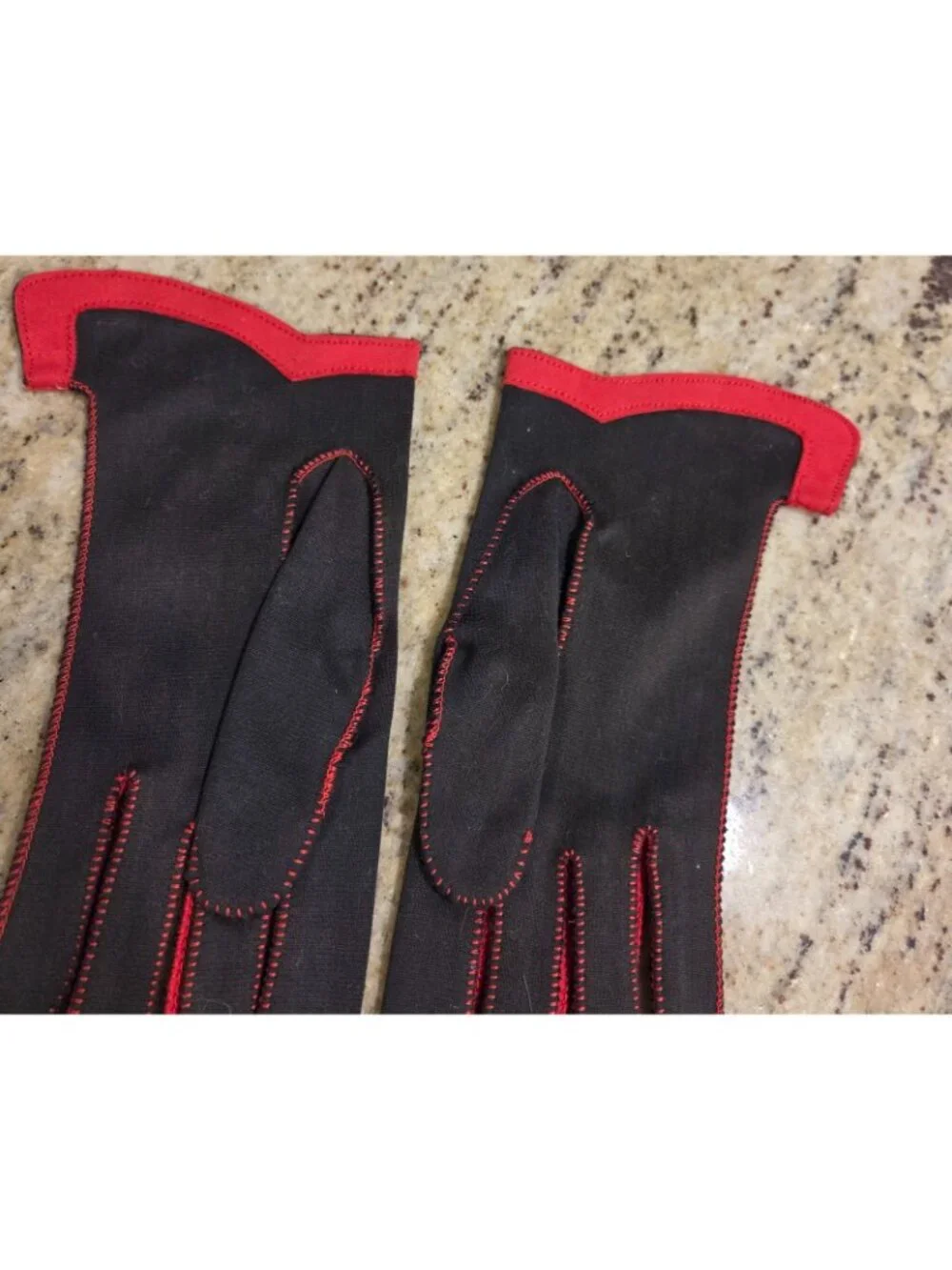 Vintage Womens Size M Gray Red Nylon Stretch Formal Gloves Shalimar
